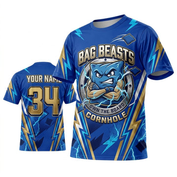 Maxcorners Cornhole Bag Beasts Blue Monster Personalized Name 3D Unisex Shirt