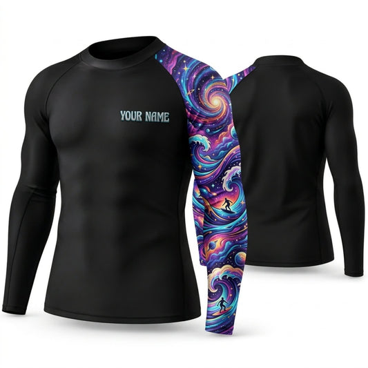Maxcorners Personalized Psychedelic Art Black Shirt with Purple Orange Swirl Sleeve 3D All Over Printed Shirts, Best Gifts for Art Lovers