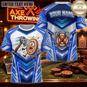 Maxcorners Axe Throwing Blue Lightning Cartoon Axe Personalized Name 3D Unisex Shirt