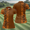 Maxcorners Orange Tiger Stripe Split Pattern Golf Shirt, Women's Golf Tops, Ladies Golf Shirts, Printed Golf Shirt LM1507