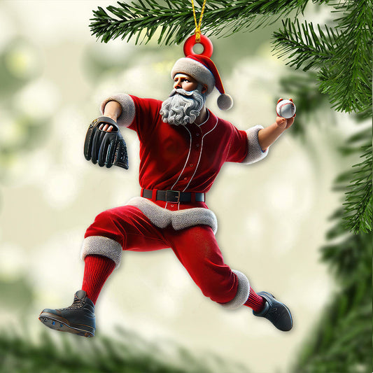 Maxcorners Custom Name Baseball Santa Ornament, Baseball Lover Christmas Gift 2D Flat LM2211