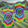 Maxcorners Rainbow Tie Dye Golf Shirt, Psychedelic Spiral Burst Pattern, Golf Shirt For Women LM1507