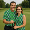 Maxcorners Lucky Four Leaf Clover Golf Ball Pattern Argyle Pattern St Patrick's Day Golf Shirt, Women's Golf Tops