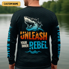 Maxcorners Shark Fishing SPF Shirts, Unleash Your Inner Rebel Performance Fishing Shirts, Fishing Shirts For Men