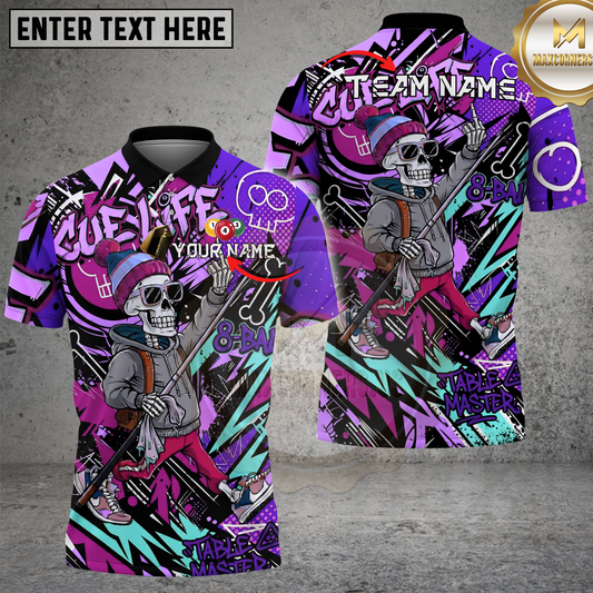 Maxcorners Billiards Skull Shirt Graffiti Neon Street Style Multi Options Personalized Name, Team Name Unisex 3D Shirt (4 Colors)