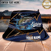 Maxcorners Fishing Navy Gold Wave Personalized Name 3D Bucket Hat (12 Fish Species)