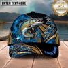 Maxcorners Fishing Blue Tribal Gold Accent Personalized Name 3D Shirt (13 Fish Species)