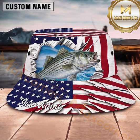 Maxcorners Fishing Red Black Vortex Fishing Design with Bold Splash Personalized Name 3D Bucket Hat (13 Fish Species)