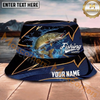 Maxcorners Fishing Navy Gold Wave Personalized Name 3D Bucket Hat (12 Fish Species)