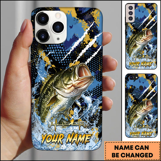 Maxcorners Blue Gold Paint Splash Personalized Name Phone Case (13 Fish Species)