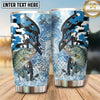 Maxcorners Fishing Tumbler Blue White Camouflage Silhouette Design Personalized Name Tumbler (13 Species)