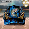 Maxcorners Fishing Blue Flame Gold Accent Personalized Name 3D Shirt (13 Fish Species)