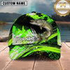 Maxcorners Fishing Vibrant Neon Green Splash with Dynamic Fishing Action and Bold Design Personalized Name 3D Cap (13 Fish Species)