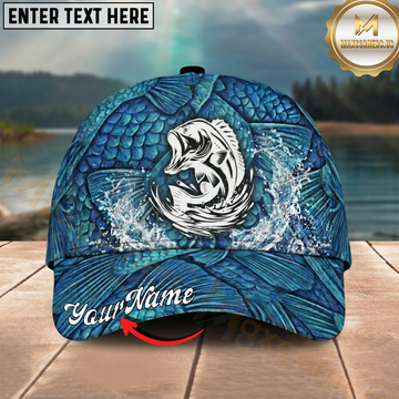 Maxcorners Fishing Blue Scale Water Texture Personalized 3D Cap (12 Fish Species)