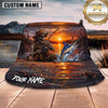 Maxcorners Skeleton Angler Fishing Sunset Personalized Name 3D Bucket Hat (12 Fish Species)