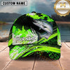 Maxcorners Fishing Vibrant Neon Green Splash with Dynamic Fishing Action and Bold Design Personalized Name 3D Cap (13 Fish Species)