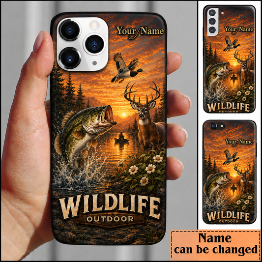 Maxcorners Hunting Bass Deer Duck Orange Sunset Wilderness Customized Name Phone Case