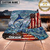 Maxcorners Fishing Red White Blue Patriotic Fishing with Flag and Splash Personalized Name 3D Bucket Hat (13 Fish Species)