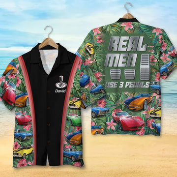 Maxcorners Personalized Muscle Car Hawaiian Shirt "Real Men Use 3 Pedal" Custom Photo Car Aloha Shirts (Up to 5 photos)