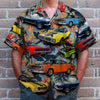 Maxcorners Personalized Muscle Car Hawaiian Shirt, Red Flowers Pattern Custom Photo Car Aloha Shirts (Up to 5 photos)