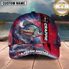 Maxcorners Fishing Patriotic American Flag Stars Stripes Fishing Design with Dynamic Splash Personalized Name 3D Cap (13 Fish Species)