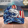Maxcorners Fishing USA Flag Blue Camouflage Personalized Name 3D Cap (12 Fish Species)