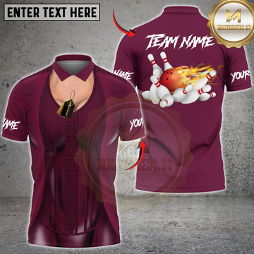 Maxcorners Bowling Flaming Power Strike Personalized Name 3D Unisex Shirt