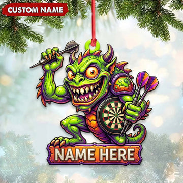 Maxcorners Darts Lover Crazy Monster Mascot, Target Board Shield, Holding Darts Personalized Name Ornament 2D Flat