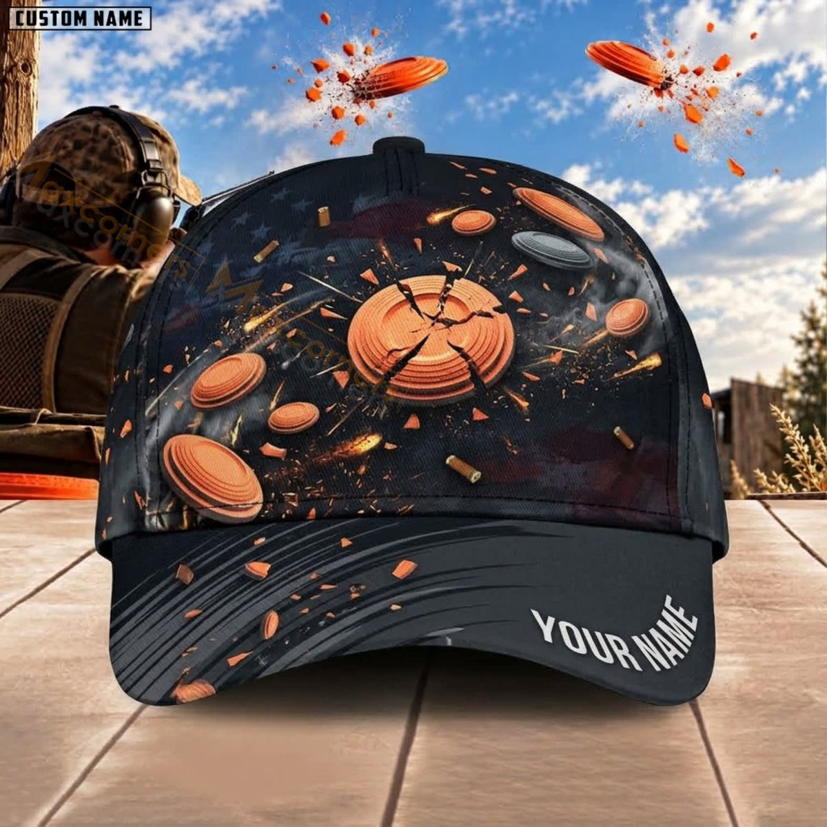 Maxcorners Trap & Skeet Shooting Dark Flying Clay Targets Personalized Name 3D Cap
