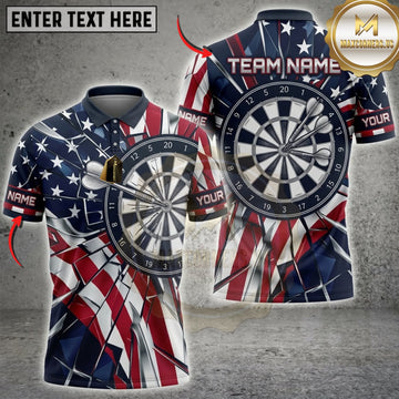 Maxcorners Darts American Flag Silver Dartboard And Patriotic Stars Personalized Name 3D Unisex Shirt