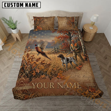 Maxcorners Pheasant Hunting Rustic Brown Meadow Bedding Set 3D Print Custom Name