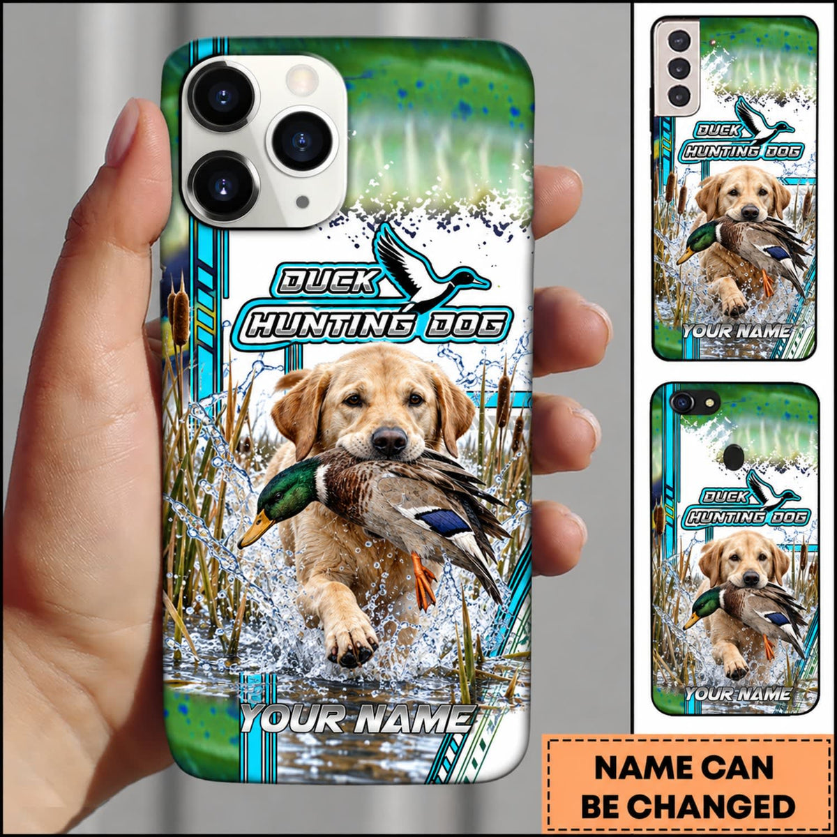 Maxcorners Duck Hunting German Shorthaired Pointer Teal Graphic Marsh Splash Personalized Name 3D Phone Case - Golden Retriever