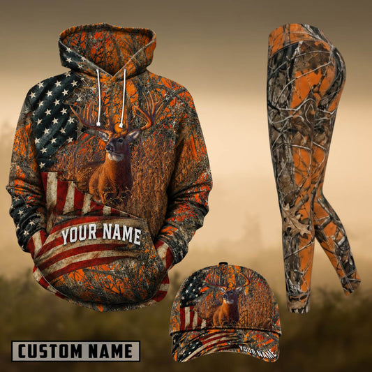 Maxcorners Hunting Whitetail Deer American Flag Camo Personalized 3D Shirts