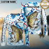 Maxcorners Fishing Blue White American Flag Personalized Name, Team Name 3D Shirt
