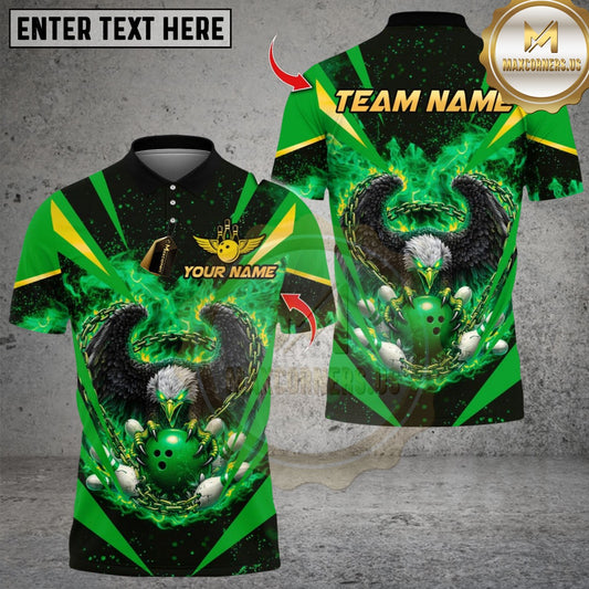 Maxcorners Bowling Flaming Eagle Multicolor Customized Name, Team Name 3D Shirt