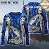 Maxcorners Fishing Blue Gold Tournament Multicolor Options Personalized Name, Team Name 3D Long Sleeve Shirt ( 12 Fish Species)
