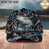 Maxcorners Fishing Black Marble Pattern Personalized Name 3D Cap (12 Fish Species)