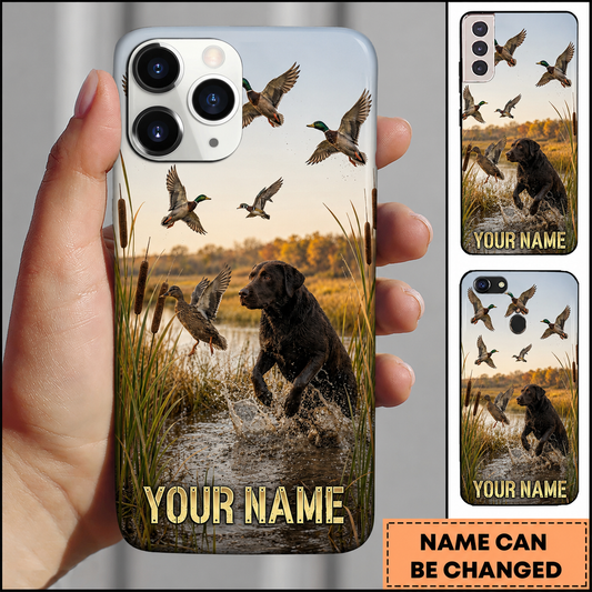 Maxcorners Hunting Black Labrador Retriever Flying Mallard Ducks Marshland Scene Customized Name Phone Case