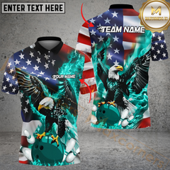 Maxcorners Bowling Flame Eagle American Flag Multicolor Options Personalized Name, Team Name 3D Shirt