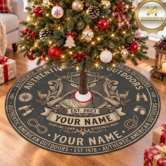 Maxcorners Hunting Antler Outdoor Heritage Personalized Name 3D Christmas Tree Skirt