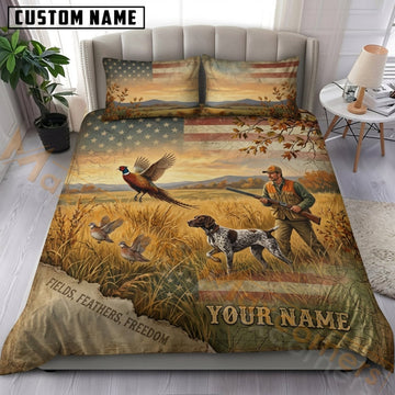 Maxcorners Pheasant Hunting Golden Prairie Hunter Bedding Set 3D Print Custom Name