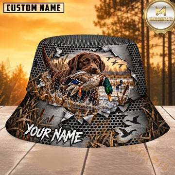 Maxcorners Duck Hunting Labrador Autumn Marsh Personalized Name 3D Bucket Hat