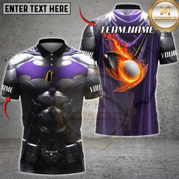 Maxcorners Golf Black Purple Muscular Armor Fiery Bowling Ball Personalized Name 3D Unisex Shirt