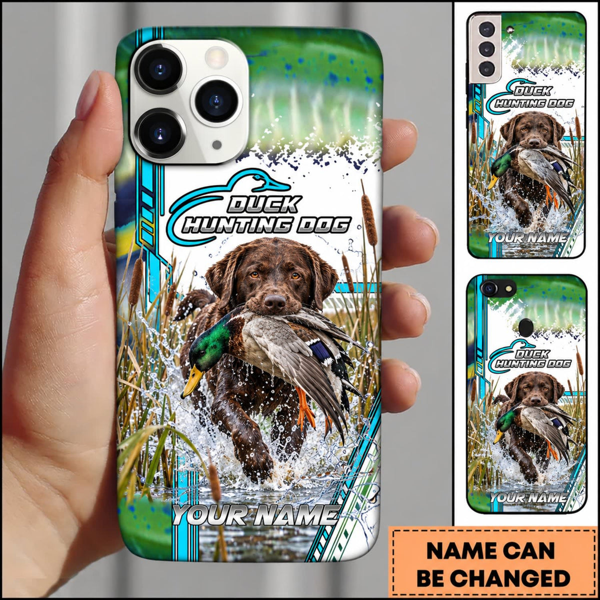 Maxcorners Duck Hunting German Shorthaired Pointer Teal Graphic Marsh Splash Personalized Name 3D Phone Case - Chocolate Labrador Retriever