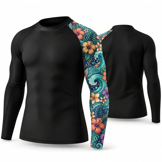Maxcorners Personalized Tropical Floral Black Shirt with Teal Flower Sleeve Art 3D All Over Printed Shirts, Best Gifts for Nature Lovers