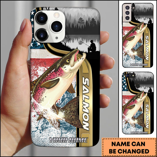 Maxcorners Salmon Fishing American Wilderness Style Personalized Name 3D Phone Case