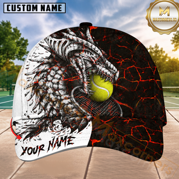 Maxcorners Tennis Lava Cracked Fire Dragon Personalized Name 3D Cap