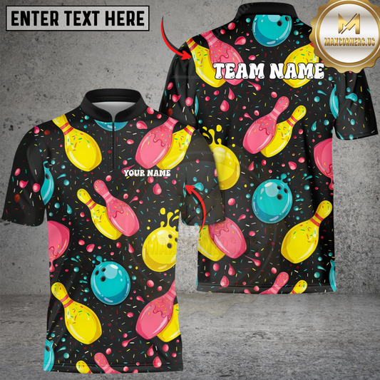 Maxcorners Bowling Funny Colorful Donuts Personalized Name 3D Unisex Shirt