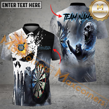 Maxcorners Darts Skull Reaper Fire Flame Mutilcolor Options Personalized Name, Team Name 3D Polo Shirt