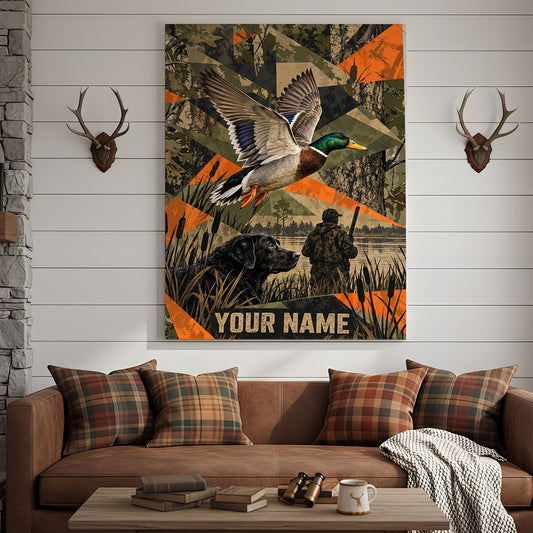 Maxcorners Duck Hunting Flying Mallards Vintage Red Sun Personalized Canvas Wall Art